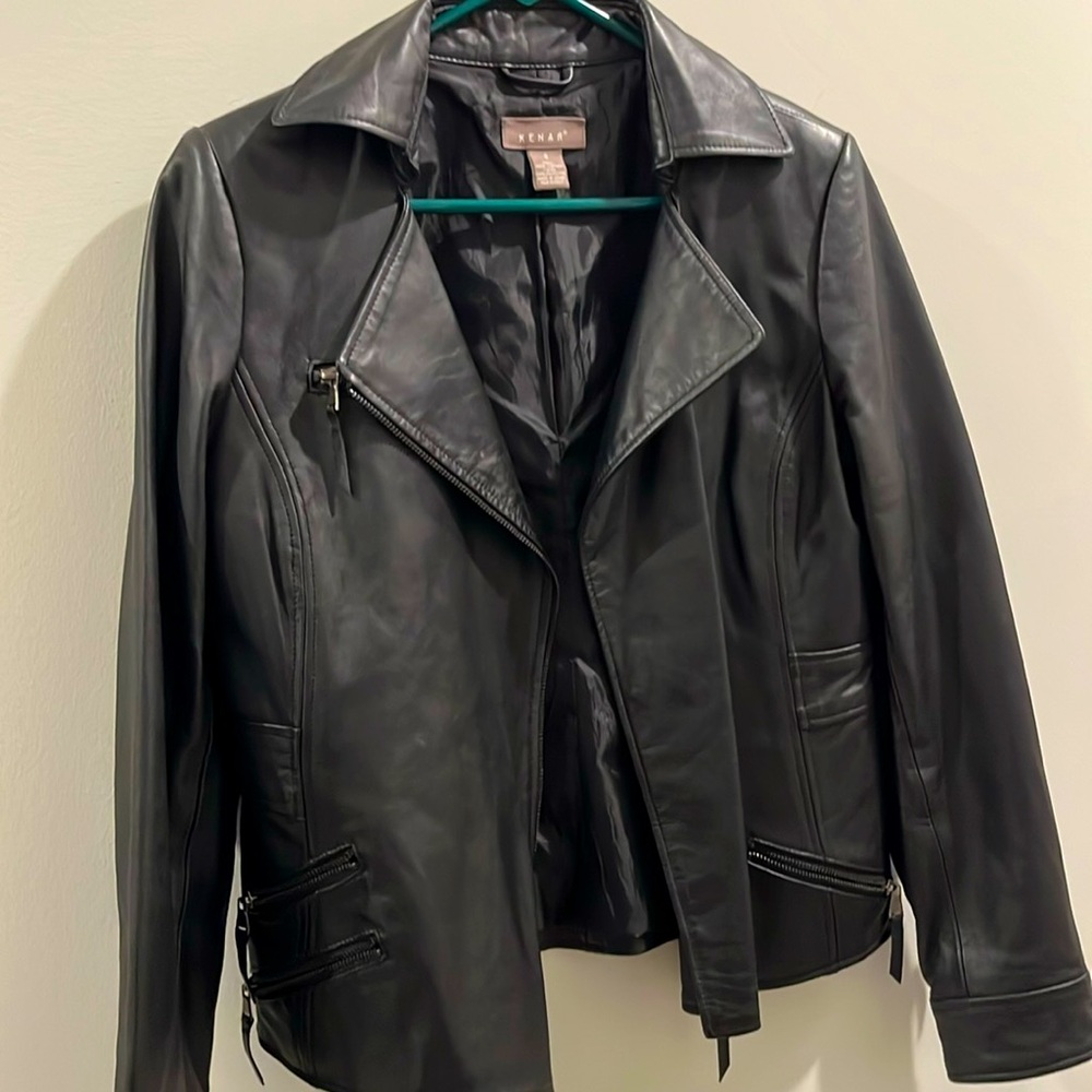 Black Leather Modern Biker Jacket from Kenar Women’s size 8